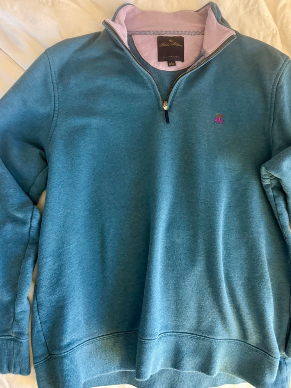 Brooks Brothers large quarter zip Sweater with Pink Collar Trim
